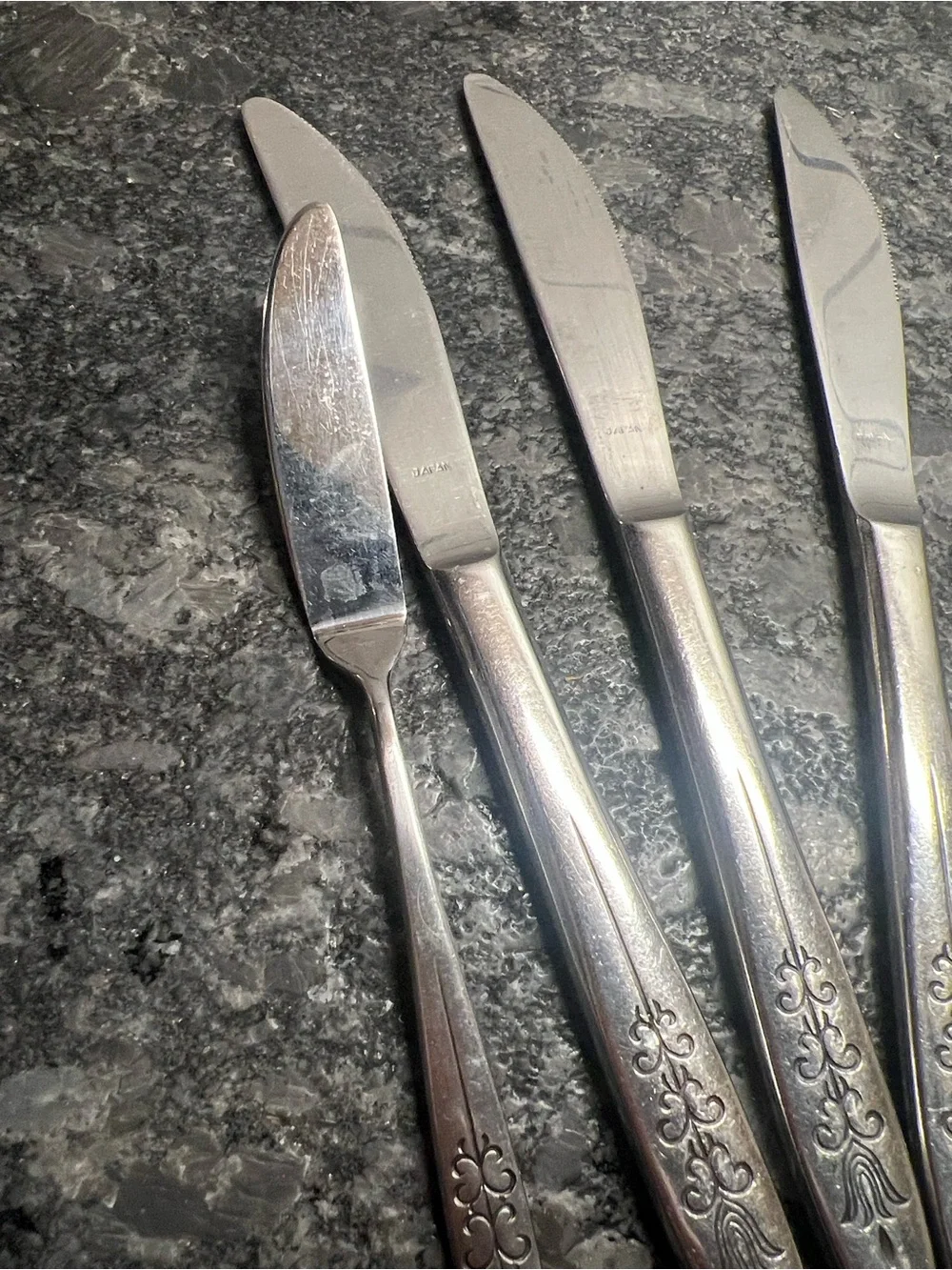 7 piece MCM  Stainless Steel Butter Knife Set in Silver Floral Decorative Handle